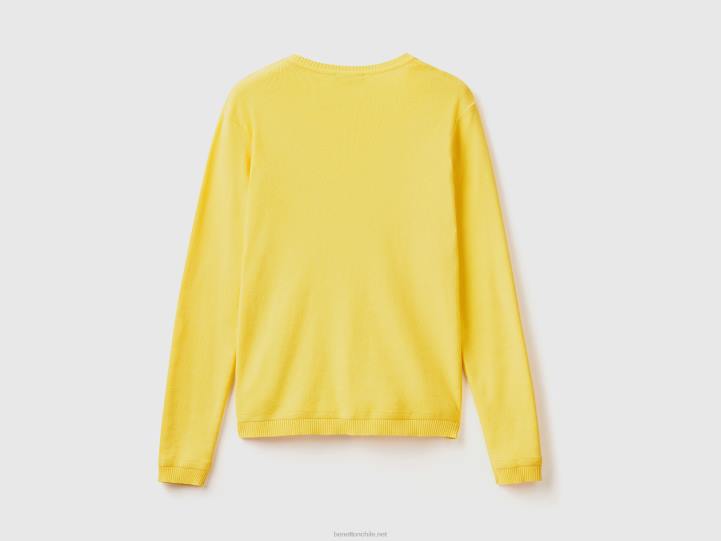 jersey de cuello redondo de puro algodón NHBF132 amarillo mujer Benetton