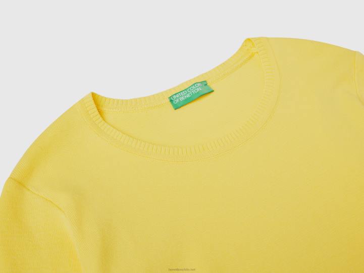 jersey de cuello redondo de puro algodón NHBF132 amarillo mujer Benetton