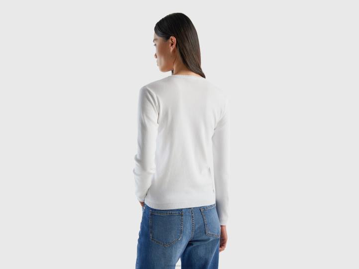 jersey de cuello redondo de puro algodón NHBF186 blanco mujer Benetton