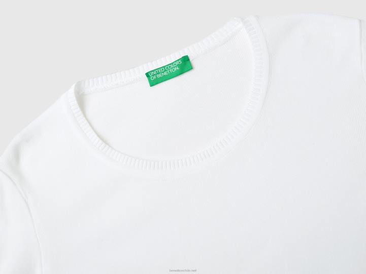 jersey de cuello redondo de puro algodón NHBF186 blanco mujer Benetton