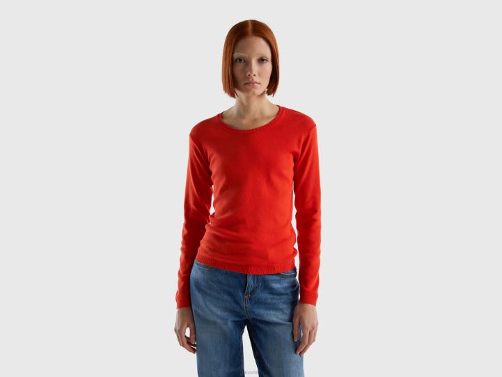jersey de cuello redondo de puro algodón NHBF3521 rojo mujer Benetton