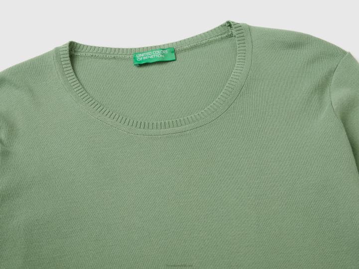 jersey de cuello redondo de puro algodón NHBF3554 verde mujer Benetton
