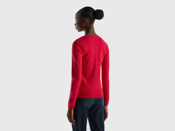 jersey de cuello redondo de puro algodón NHBF50 fucsia mujer Benetton