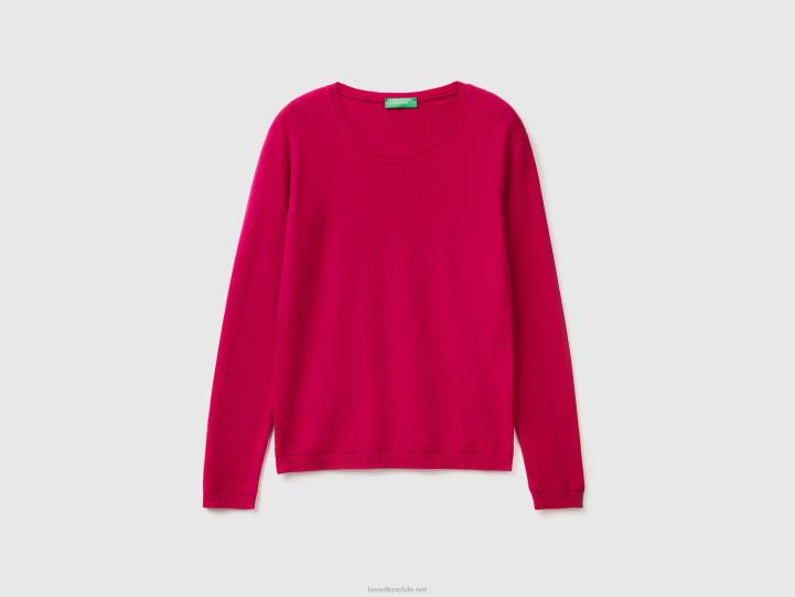 jersey de cuello redondo de puro algodón NHBF50 fucsia mujer Benetton
