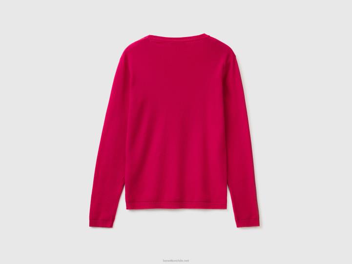 jersey de cuello redondo de puro algodón NHBF50 fucsia mujer Benetton