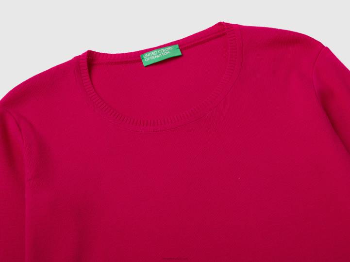 jersey de cuello redondo de puro algodón NHBF50 fucsia mujer Benetton