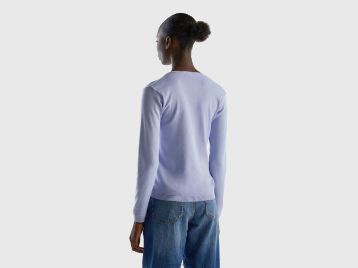 jersey de cuello redondo de puro algodón NHBF89 lavanda mujer Benetton
