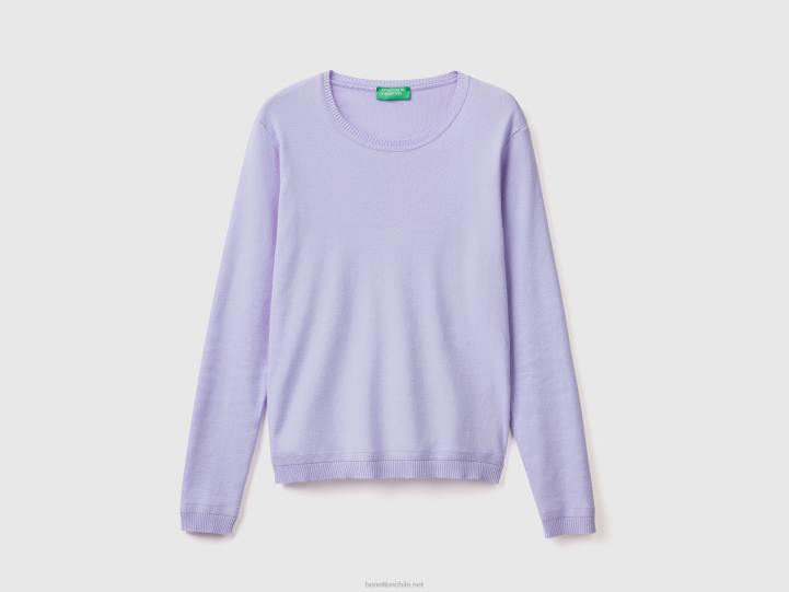 jersey de cuello redondo de puro algodón NHBF89 lavanda mujer Benetton