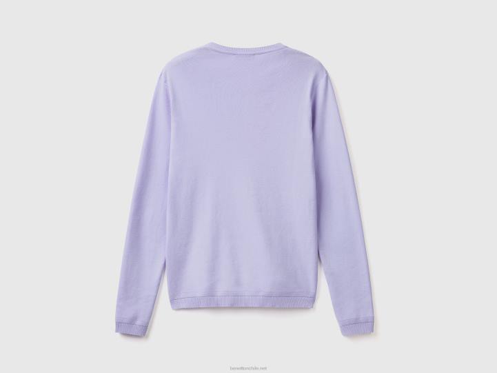 jersey de cuello redondo de puro algodón NHBF89 lavanda mujer Benetton