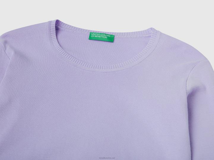 jersey de cuello redondo de puro algodón NHBF89 lavanda mujer Benetton