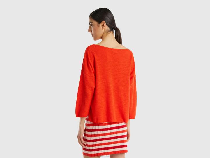 jersey de mezcla de lino con mangas 3/4 NHBF88 naranja mujer Benetton