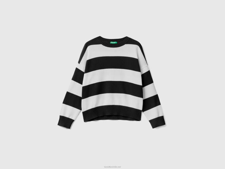 suéter a rayas en algodón tricot NHBF107 negro mujer Benetton
