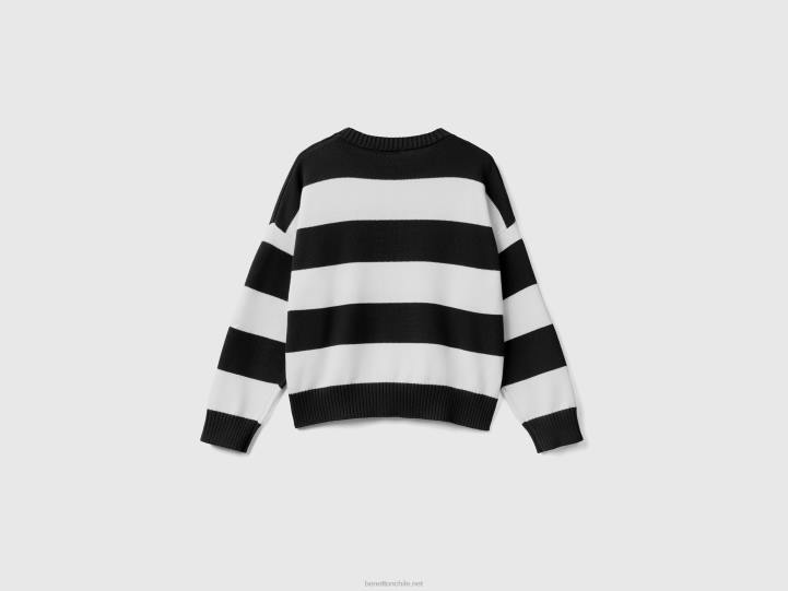 suéter a rayas en algodón tricot NHBF107 negro mujer Benetton