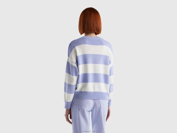 suéter a rayas en algodón tricot NHBF3514 lavanda mujer Benetton