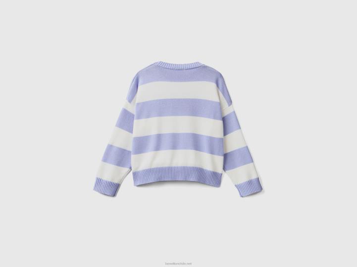 suéter a rayas en algodón tricot NHBF3514 lavanda mujer Benetton