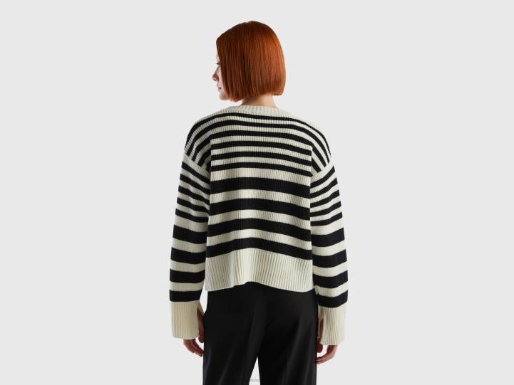 suéter a rayas en mezcla de lana NHBF79 negro mujer Benetton