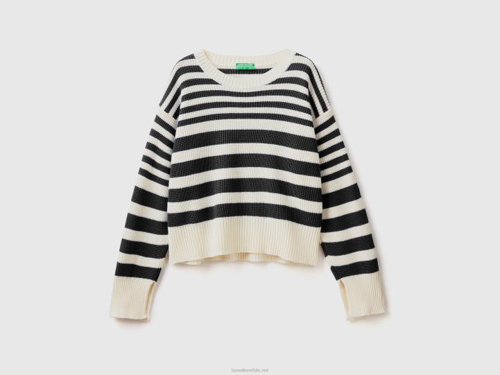 suéter a rayas en mezcla de lana NHBF79 negro mujer Benetton