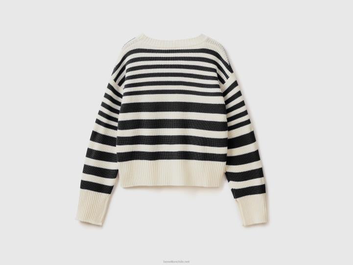 suéter a rayas en mezcla de lana NHBF79 negro mujer Benetton