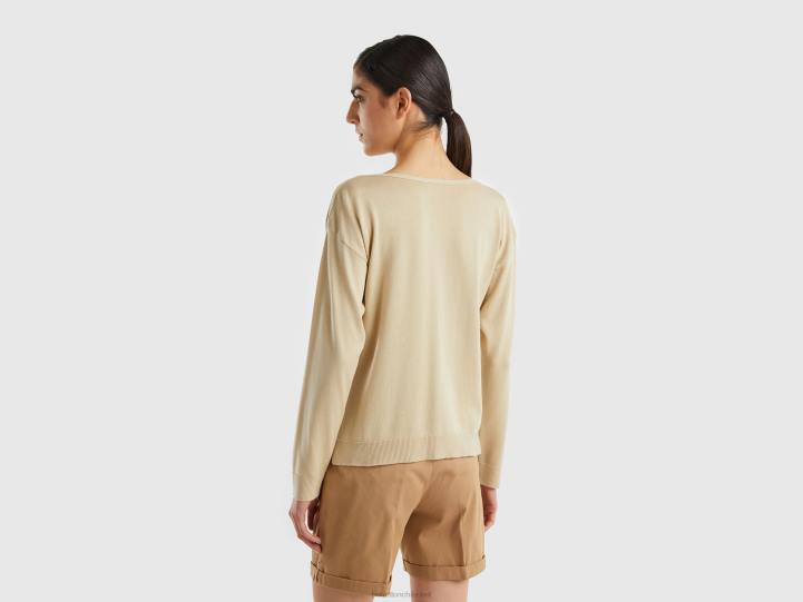 suéter con cuello barco NHBF3519 beige mujer Benetton