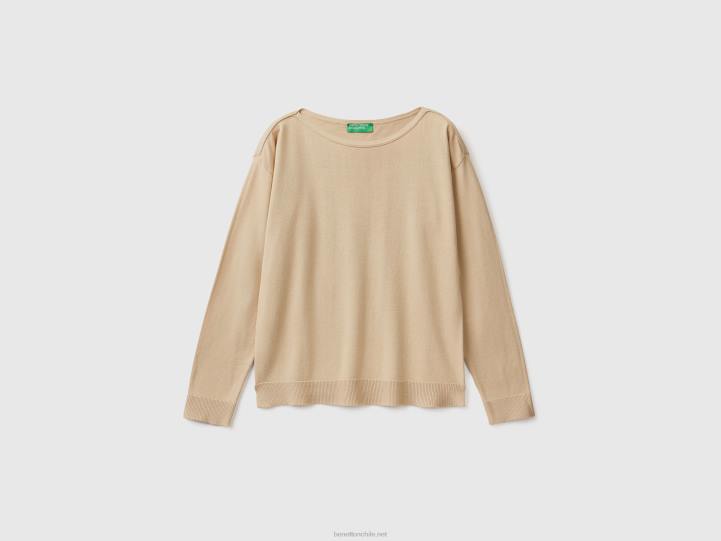 suéter con cuello barco NHBF3519 beige mujer Benetton