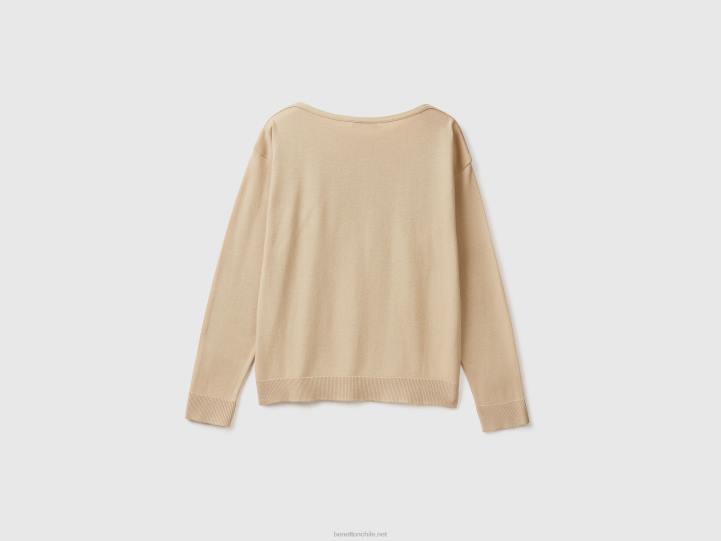 suéter con cuello barco NHBF3519 beige mujer Benetton