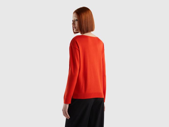 suéter con cuello barco NHBF3563 rojo mujer Benetton