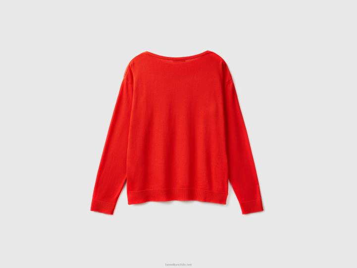 suéter con cuello barco NHBF3563 rojo mujer Benetton