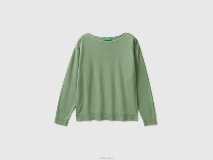 suéter con cuello barco NHBF56 verde mujer Benetton