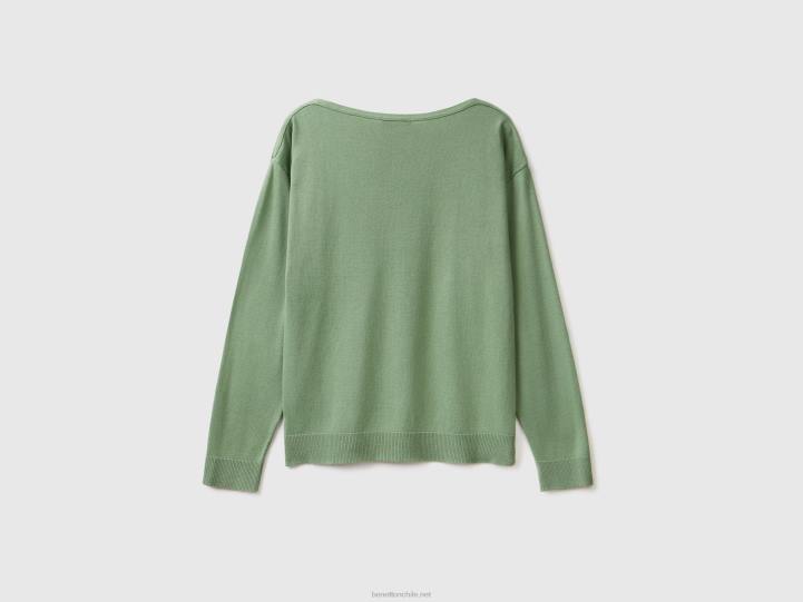 suéter con cuello barco NHBF56 verde mujer Benetton