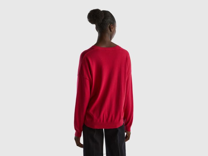 suéter con cuello en v NHBF14 fucsia mujer Benetton