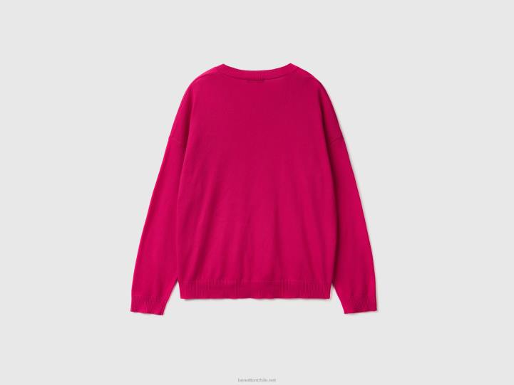suéter con cuello en v NHBF14 fucsia mujer Benetton