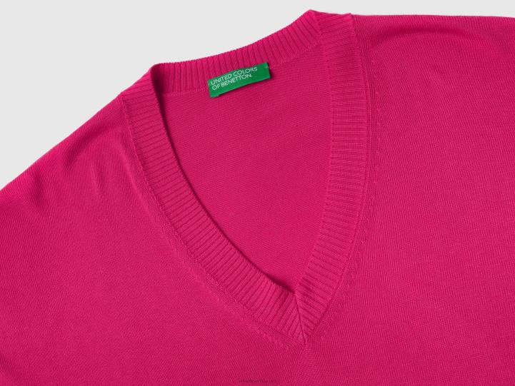suéter con cuello en v NHBF14 fucsia mujer Benetton