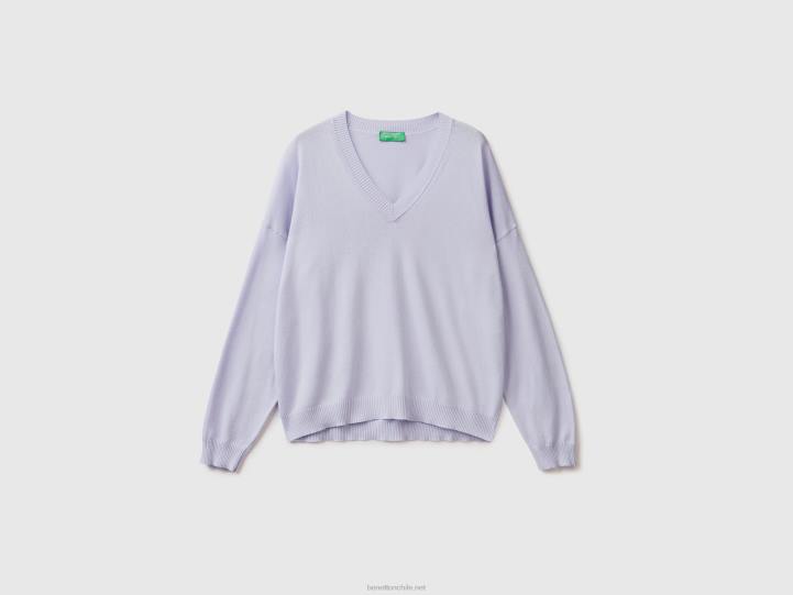 suéter con cuello en v NHBF3601 lila mujer Benetton
