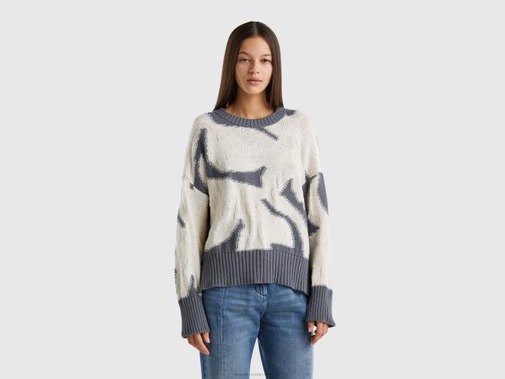 suéter con incrustaciones florales NHBF3560 gris mujer Benetton