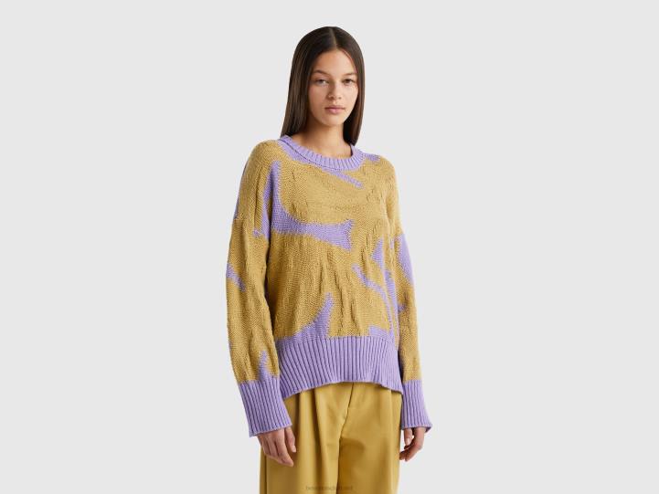 suéter con incrustaciones florales NHBF37 lila mujer Benetton