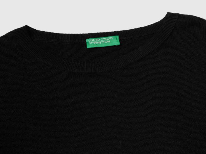 suéter de algodón con cuello redondo NHBF213 negro mujer Benetton