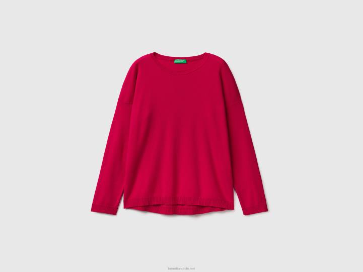 suéter de algodón con cuello redondo NHBF3534 fucsia mujer Benetton