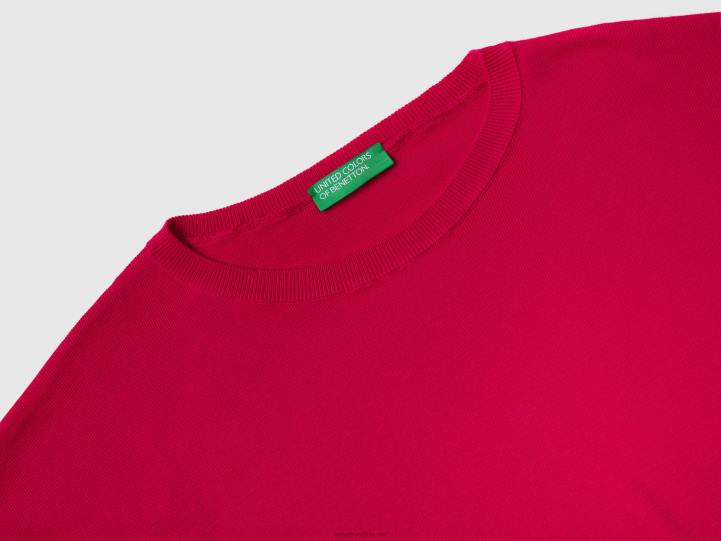 suéter de algodón con cuello redondo NHBF3534 fucsia mujer Benetton