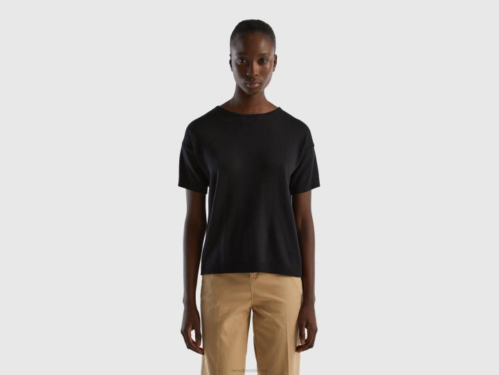 suéter de manga corta NHBF157 negro mujer Benetton