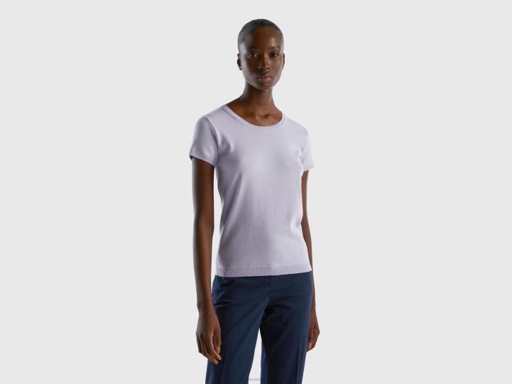 suéter de manga corta en 100% algodón NHBF114 lila mujer Benetton