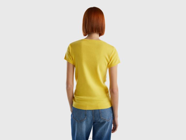 suéter de manga corta en 100% algodón NHBF30 amarillo mujer Benetton