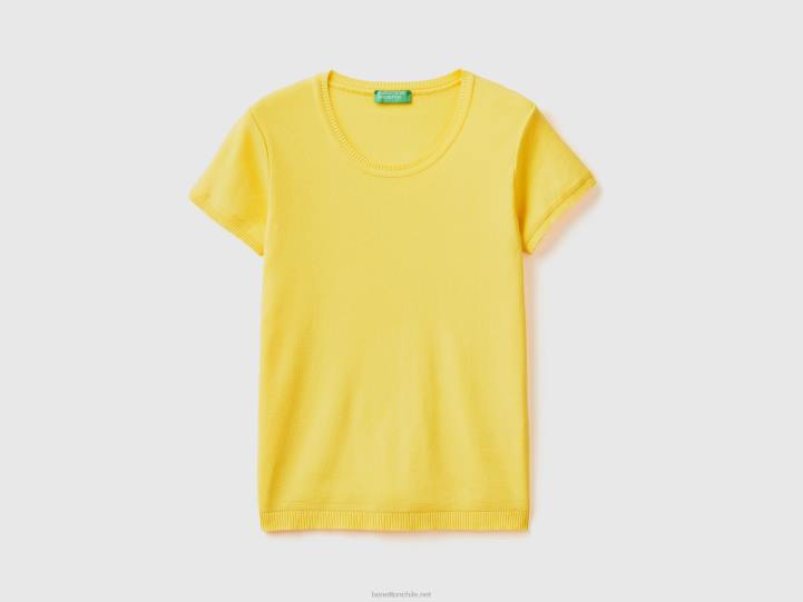 suéter de manga corta en 100% algodón NHBF30 amarillo mujer Benetton