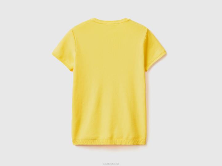 suéter de manga corta en 100% algodón NHBF30 amarillo mujer Benetton