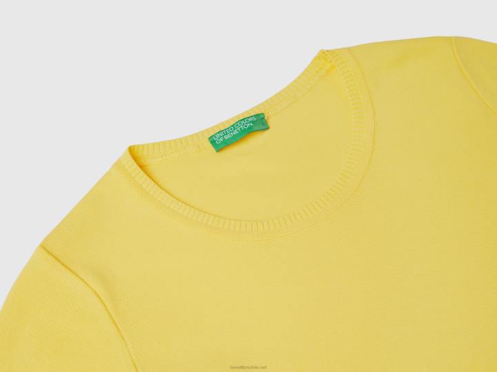 suéter de manga corta en 100% algodón NHBF30 amarillo mujer Benetton