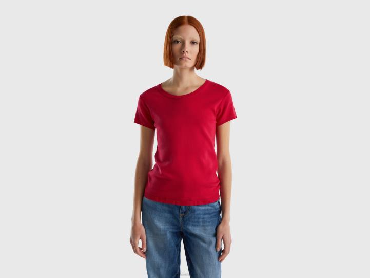 suéter de manga corta en 100% algodón NHBF3580 fucsia mujer Benetton