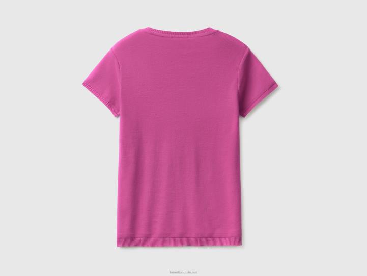 suéter de manga corta en 100% algodón NHBF3597 rosa mujer Benetton