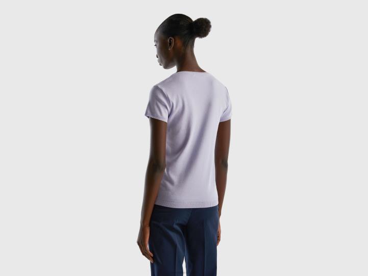 suéter de manga corta en 100% algodón NHBF3602 lila mujer Benetton