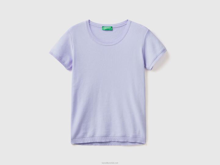 suéter de manga corta en 100% algodón NHBF3602 lila mujer Benetton