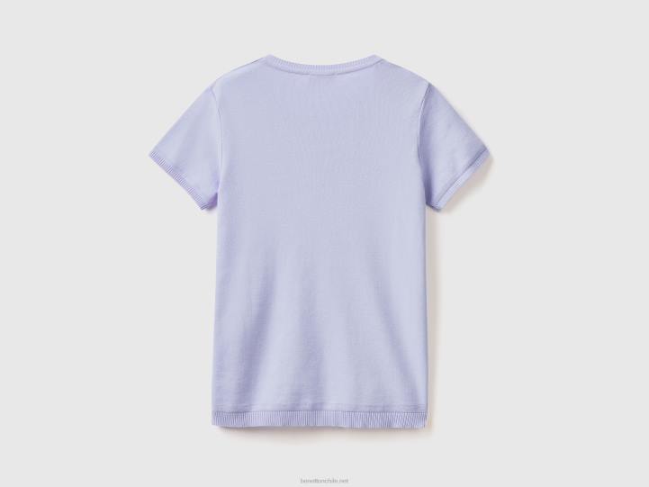 suéter de manga corta en 100% algodón NHBF3602 lila mujer Benetton
