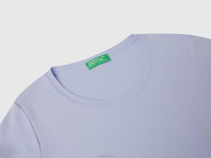 suéter de manga corta en 100% algodón NHBF3602 lila mujer Benetton